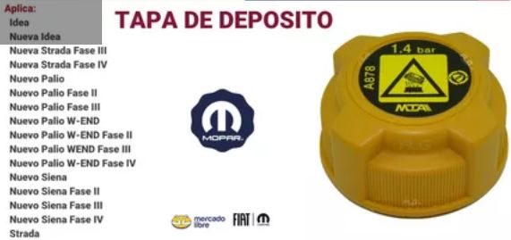 TAPA DEPOSITO AGUA ORIGINAL FIAT PALIO  SIENA STRADA IDEA 1.4 BAR A878