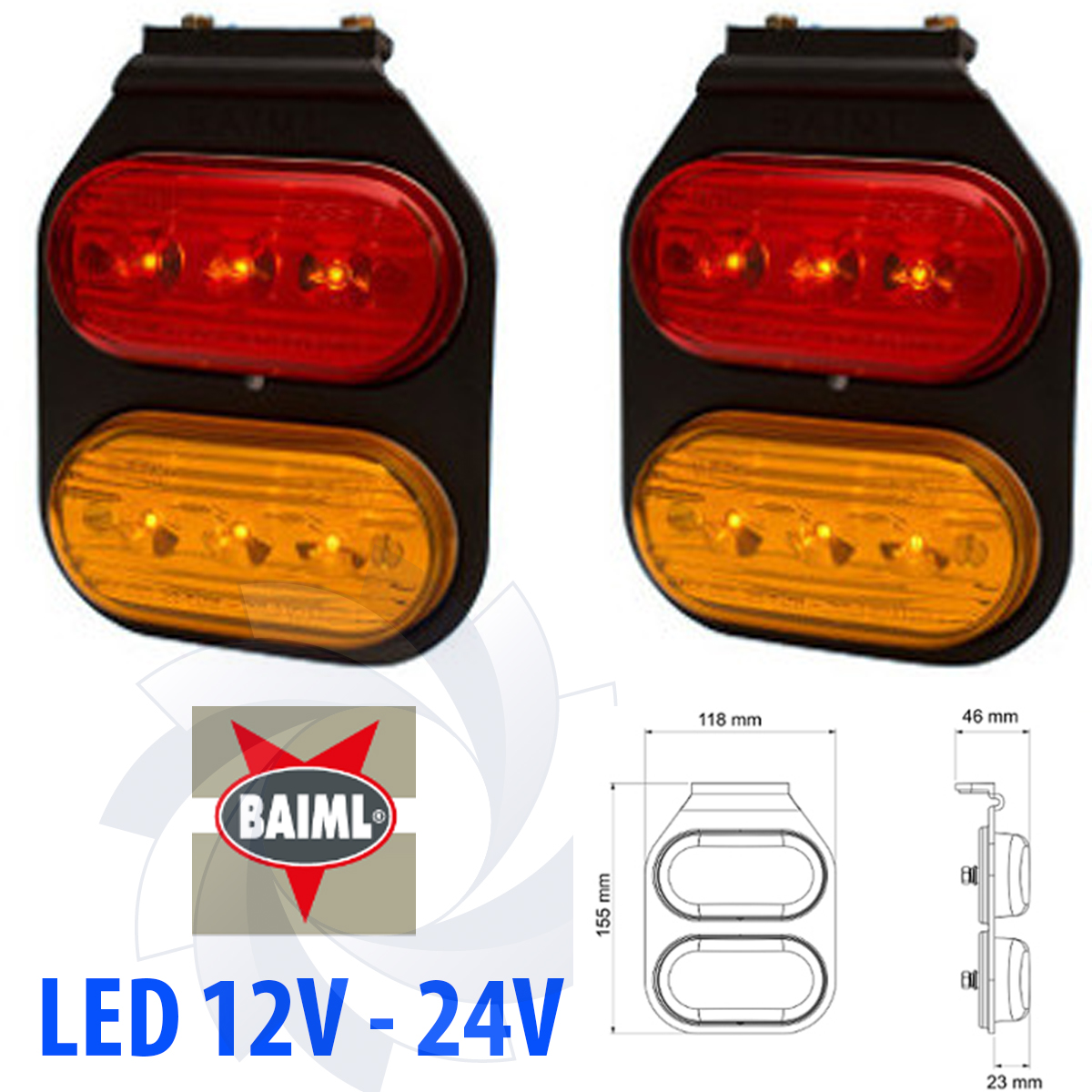 JUEGO FAROS BAIML FLEXIBLES 1033 LED 12V 24V ROJO AMBAR