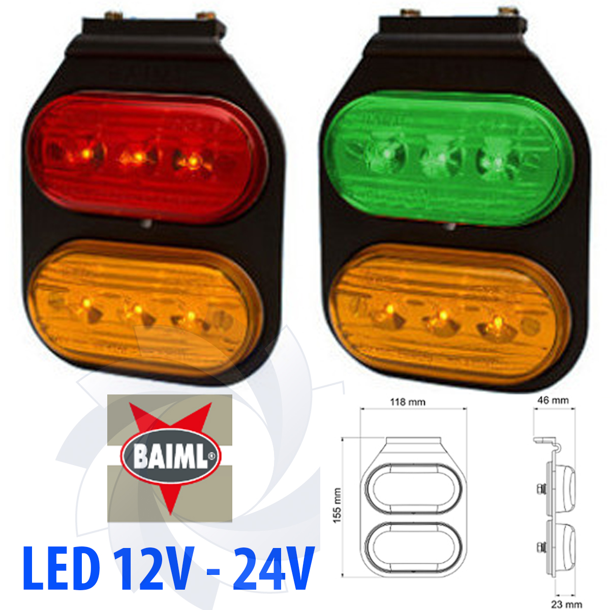 JUEGO FAROS BAIML FLEXIBLES 1033 LED 12V 24V ROJO AMBAR VERDE AMBAR