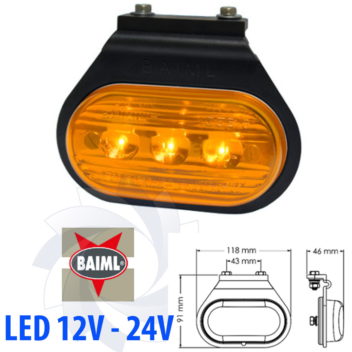 FARO BAIML FLEXIBLE 1033  X UNIDAD 12V 24V 3 LED AMBAR