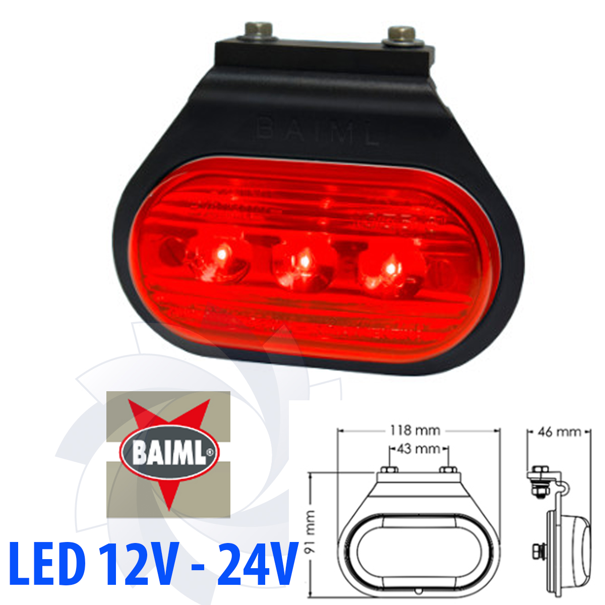 FARO BAIML FLEXIBLE 1033  X UNIDAD 12V 24V 3 LED ROJO