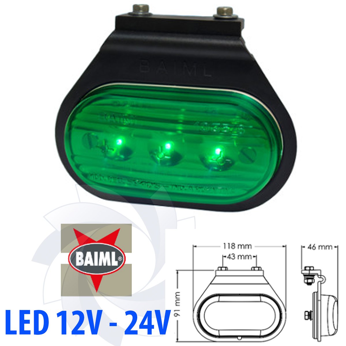 FARO BAIML FLEXIBLE 1033  X UNIDAD 12V 24V 3 LED VERDE