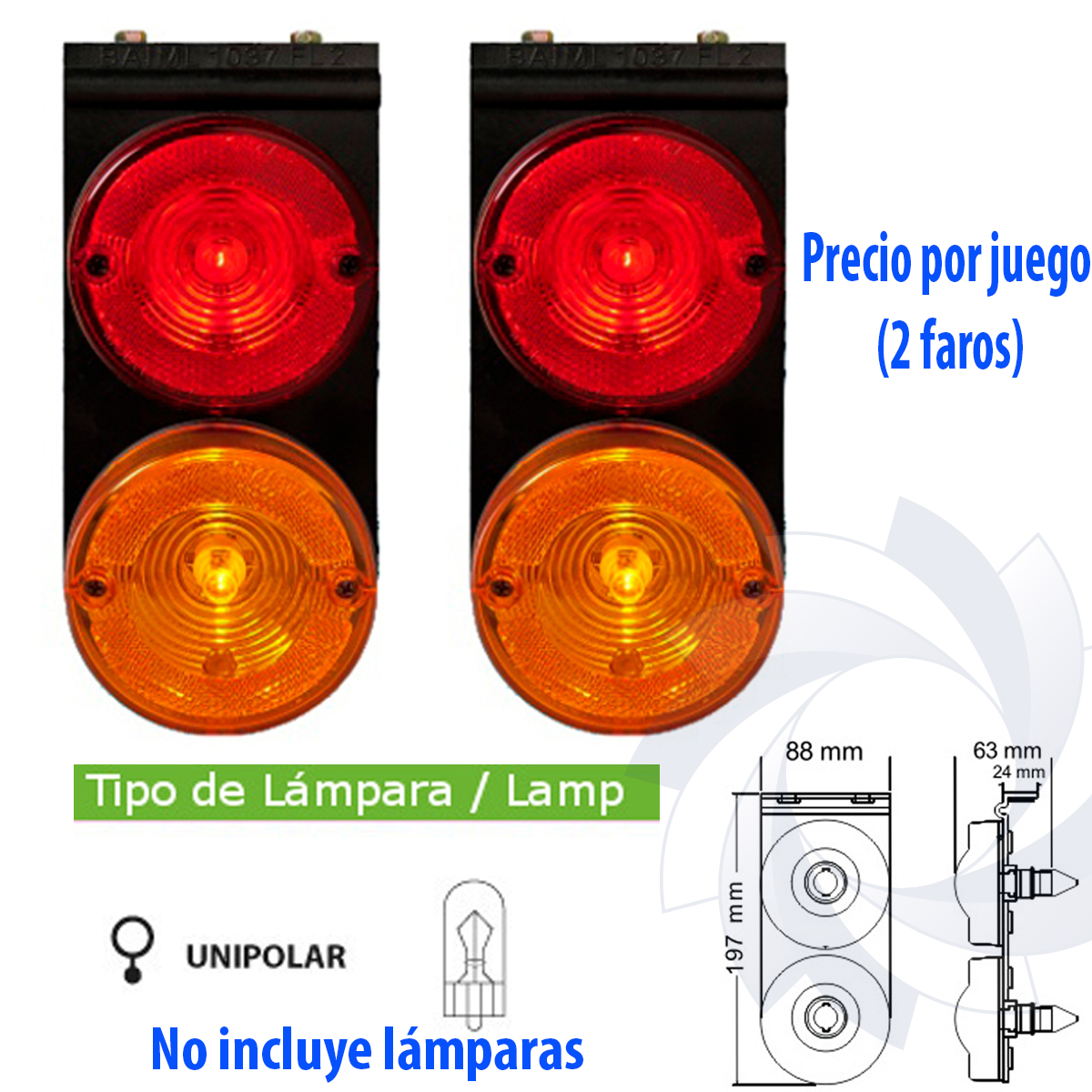 JUEGO DE 2 FAROS BAIML LATERAL 1037FL2 ROJO AMBAR