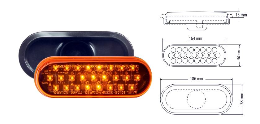 FARO BAIML 25 LEDS AMBAR BIVOLTAJE 12/24V CON ARO FLEXIBLE FUNCION DELIMITADOR LATERAL Y GIRO C/U