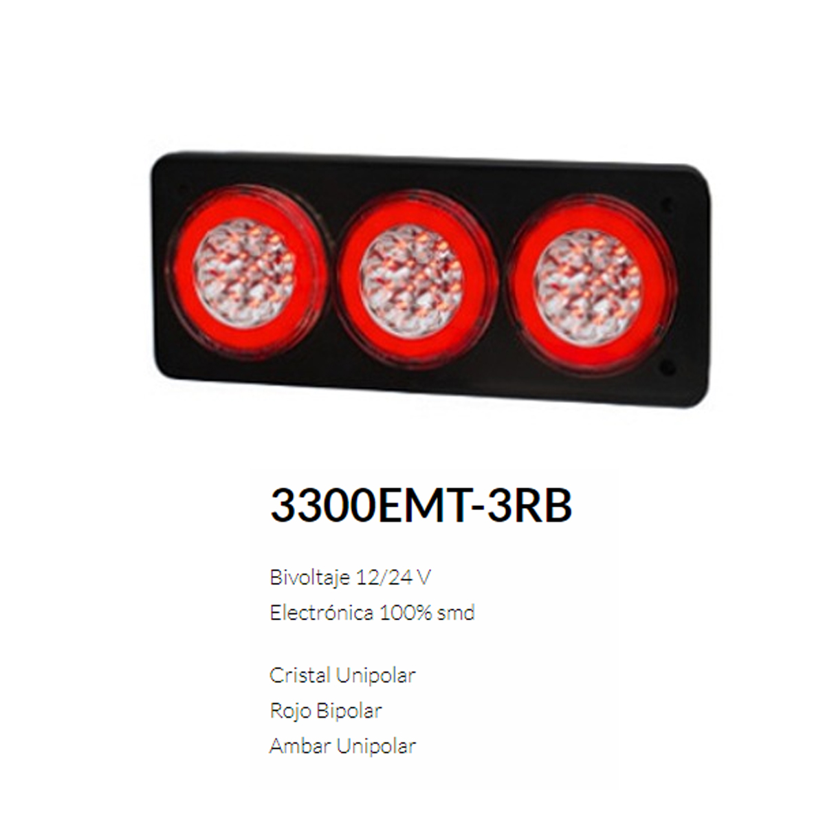 FARO BAIML 3300E C/PANEL DE FRENTE  12/24V 3 FAROS ROJOS (3 MARIAS)